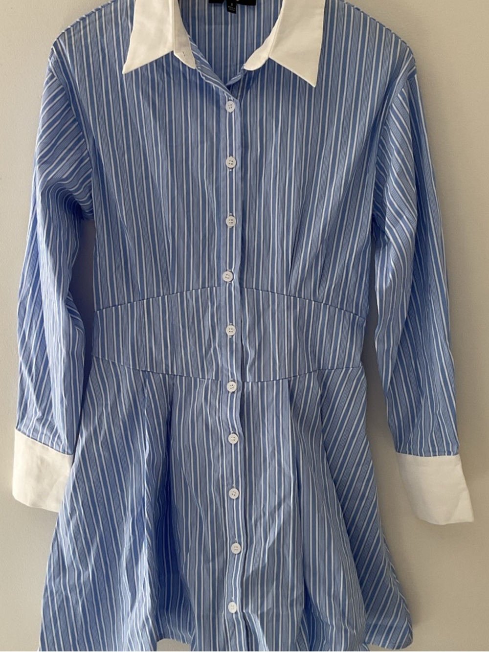 Lulus Suave Confidence Blue/White Striped Collared Button-Front Shirt Mini Dress - Picture 10 of 12